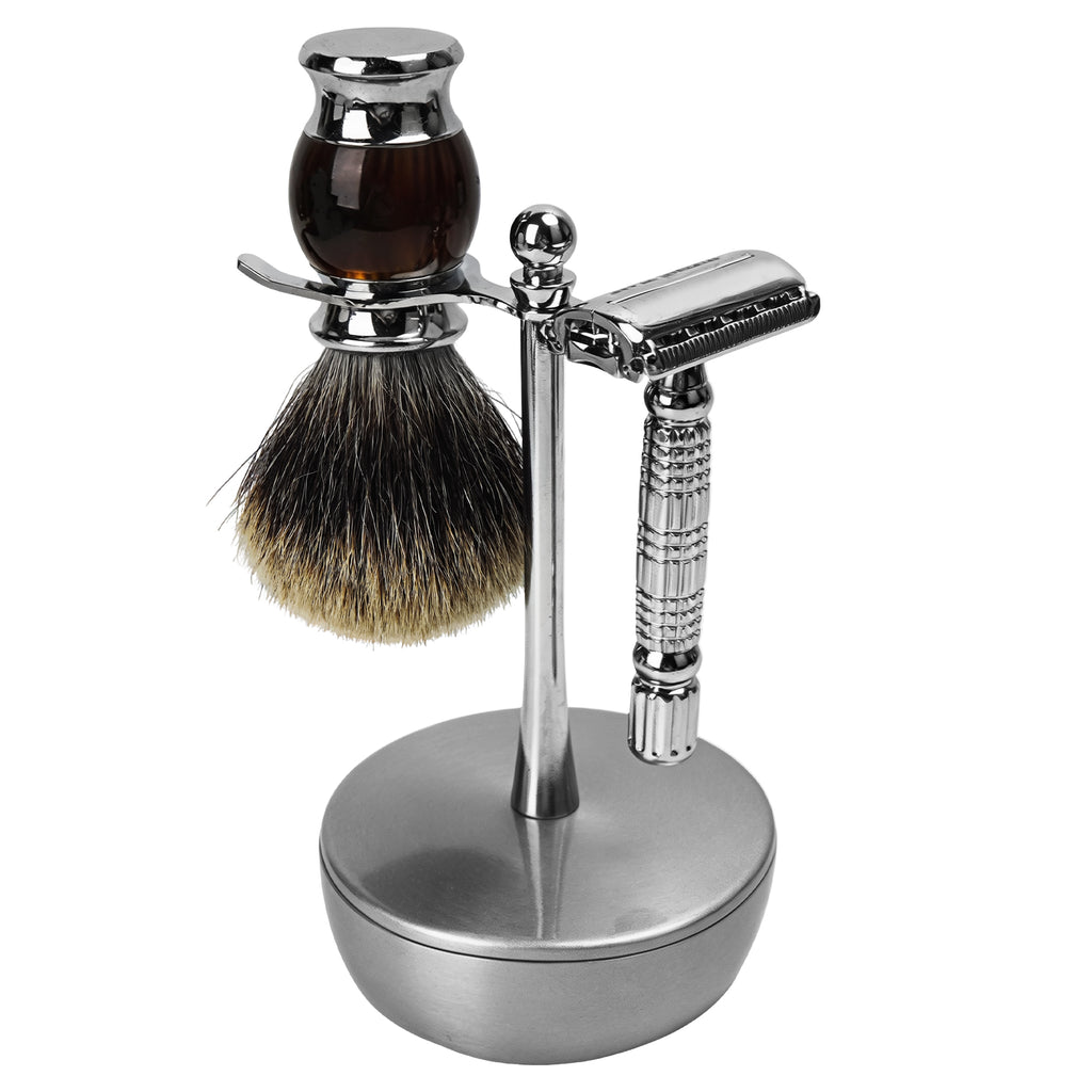 Linkidea Aluminum Alloy Razor and Brush Stand with Shaving Soap Bowl, Wet Shaving Holder Compatible with Merkur, Rockwell Double Edge Razors (Silver)
