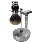 Linkidea Aluminum Alloy Razor and Brush Stand with Shaving Soap Bowl, Wet Shaving Holder Compatible with Merkur, Rockwell Double Edge Razors (Silver)