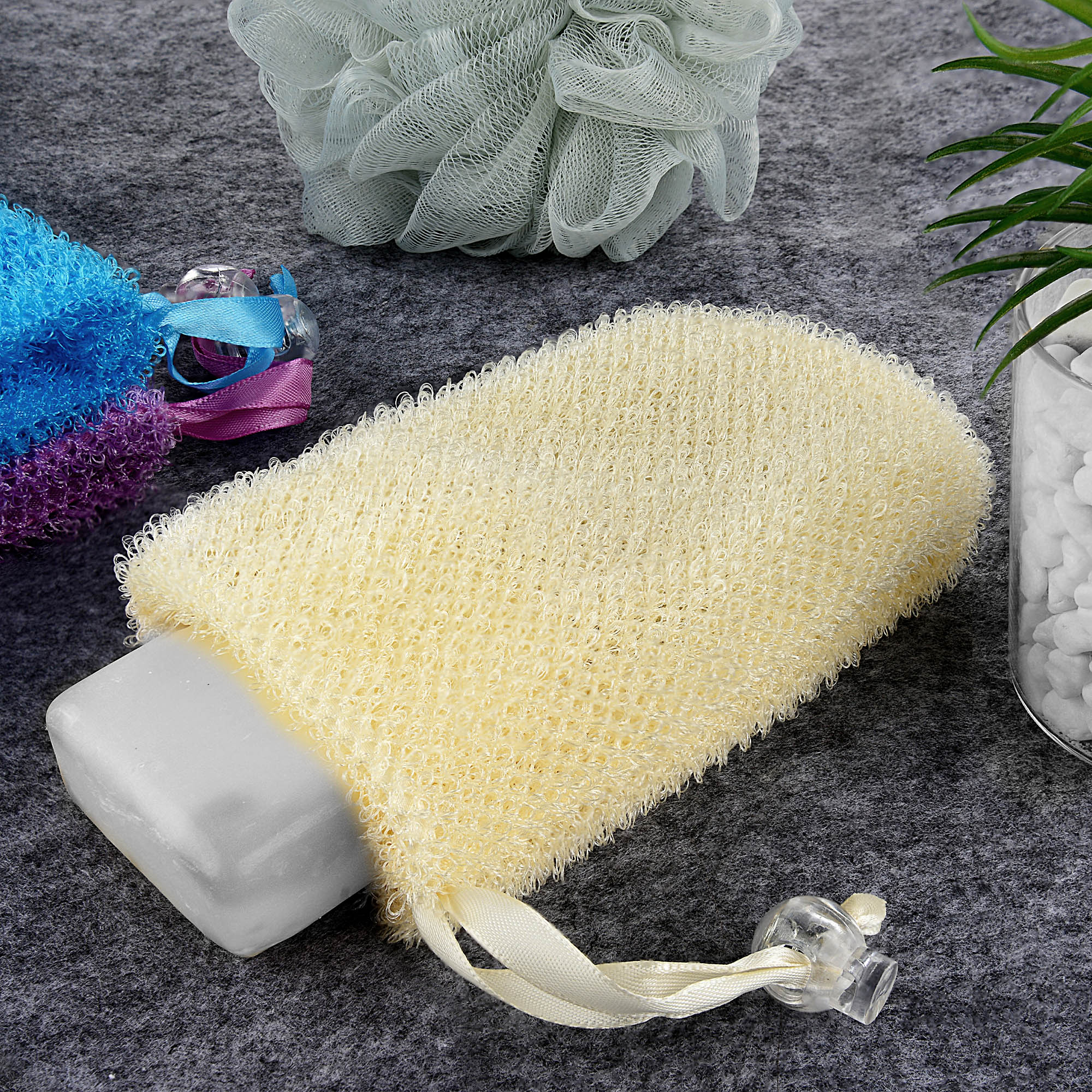 Linkidea 3 Pack Soap Bag, Exfoliating Soap Saver Pouch, Exfoliator Sponge Soap Pocket Drawstring Bags, Body Scrubber for Bath Shower (Three Random Color)