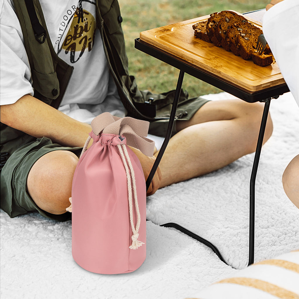 Linkidea Insulated Food Jar Storage Bag, Portable Drawstring Wrap with Hand Strap, Lunch Box Carrier for Food Can, Compatible with Thermos 24 oz & Simple Modern 16 oz & Stanley 18 oz (Pink)