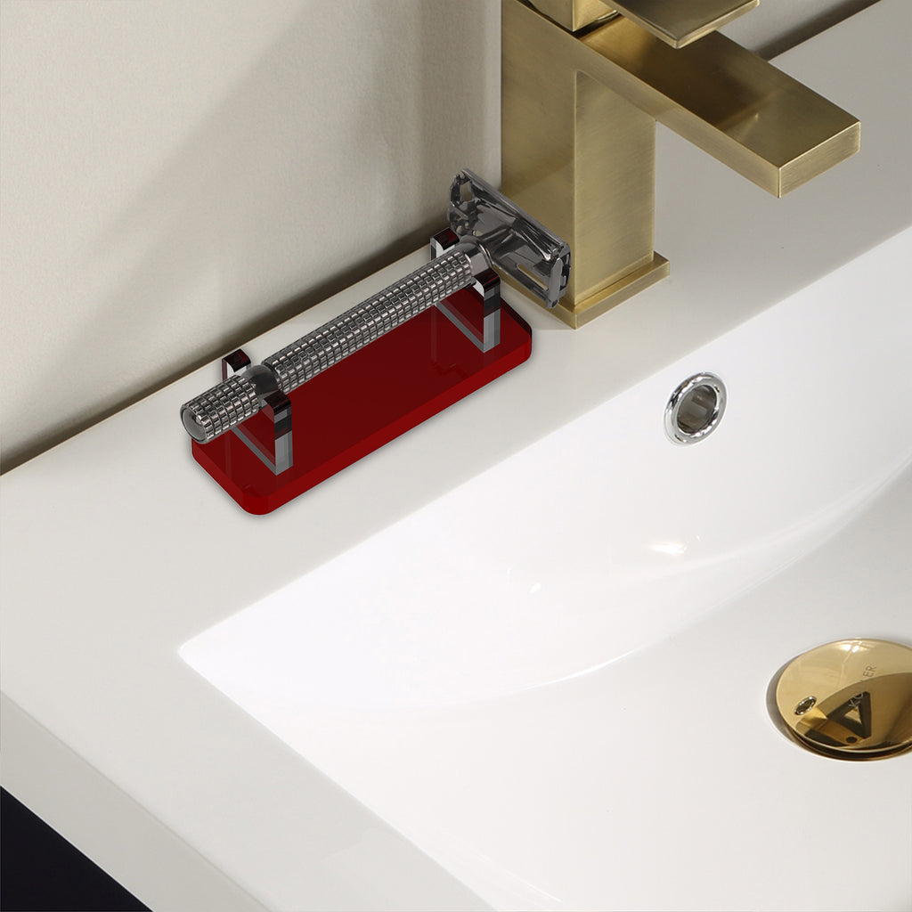 Linkidea Acrylic Razor Stand Holder for Men, Bathroom Organizer Easy to Clean, Compatible with Long Handle Safety Razors Viking Blade Chief, MK-23C, Henson AL13, Shaving Revolution (Red)