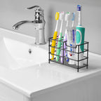 Linkidea Toothbrush Holder for Shower, Stainless Steel Tooth Brush Storage Stand Rack, Wallmount / Countertop 7 Slot Organizer Compatible with Colgate Extra Clean, Oral-B CrossAction (Black)
