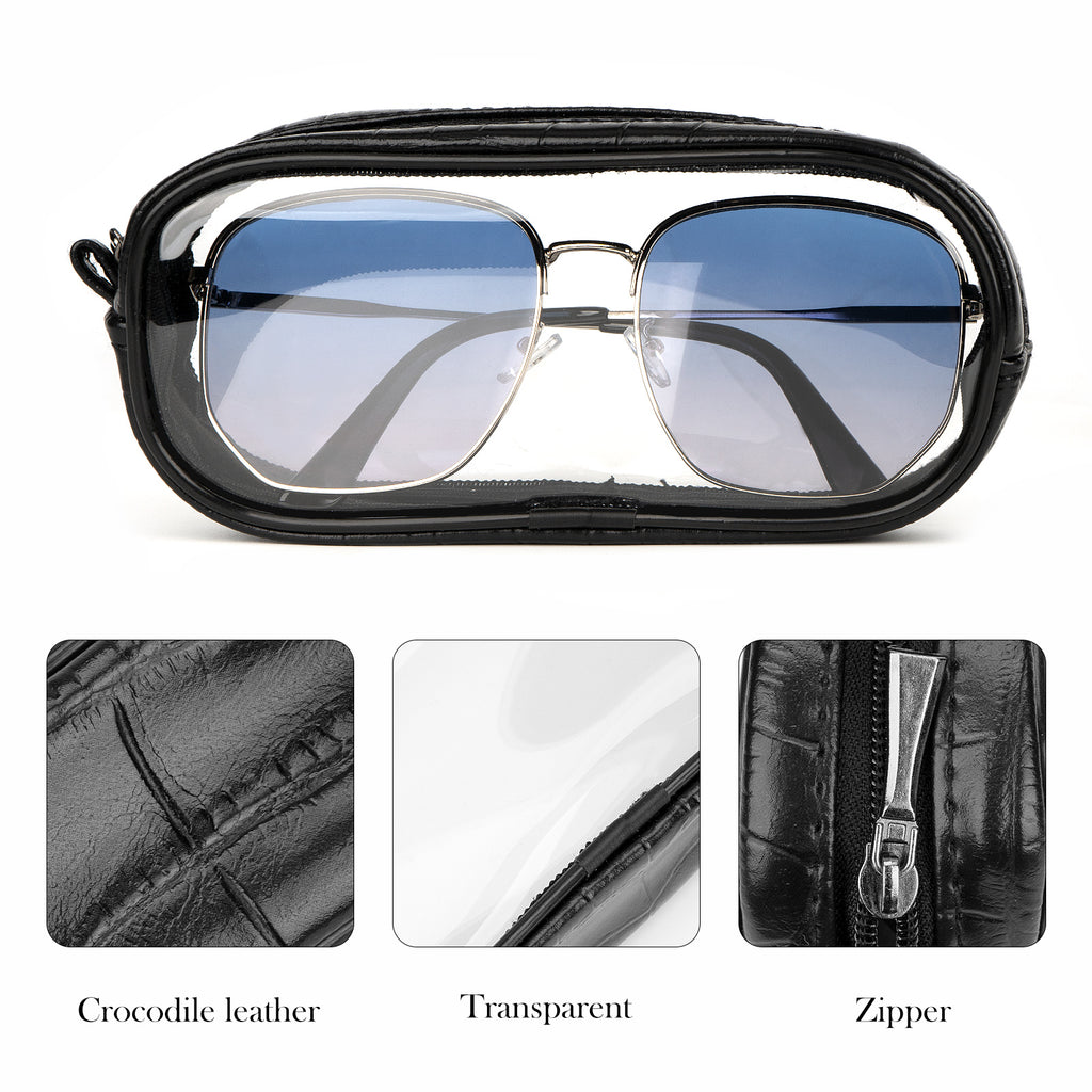 Extra Large Sunglasses Pouch Case with Zipper, 2 Pack Vegan Leather Sunspecs Organizer Soft Bag Compatible with Rayban RB3647N RB2197 RB0360S Persol PO3314S PO3311S PO1006S