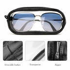 Extra Large Sunglasses Pouch Case with Zipper, 2 Pack Vegan Leather Sunspecs Organizer Soft Bag Compatible with Rayban RB3647N RB2197 RB0360S Persol PO3314S PO3311S PO1006S