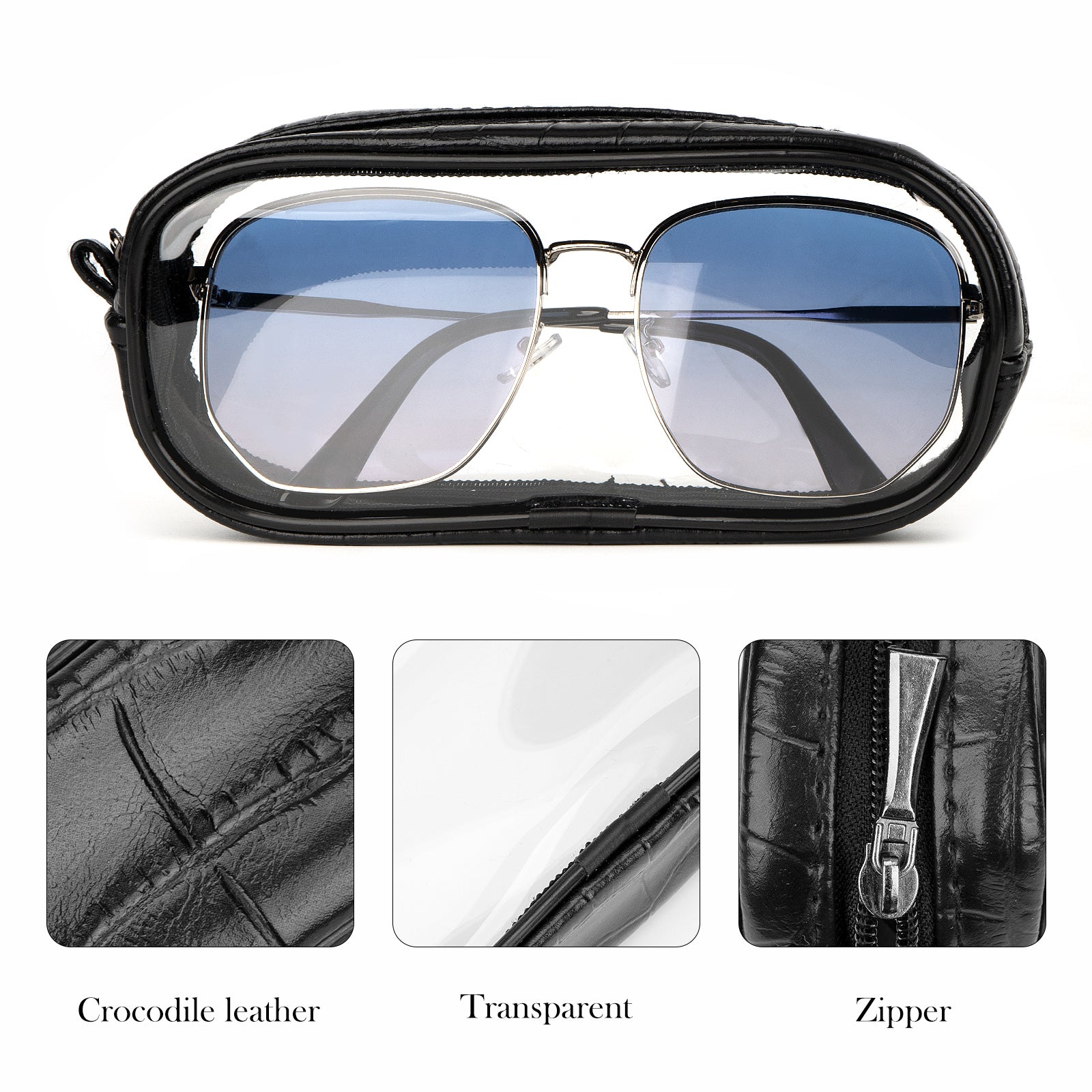 Extra Large Sunglasses Pouch Case with Zipper, 2 Pack Vegan Leather Sunspecs Organizer Soft Bag Compatible with Rayban RB3647N RB2197 RB0360S Persol PO3314S PO3311S PO1006S