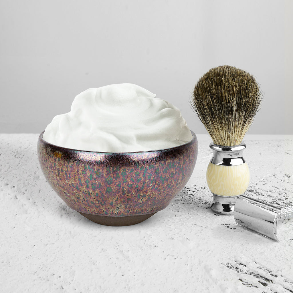 Linkidea Ceramic Shaving Bowl for Men, Jian Zhan Glaze Wet Shave Mug, Traditional Shaving Soap Lather Bowl (Purple)