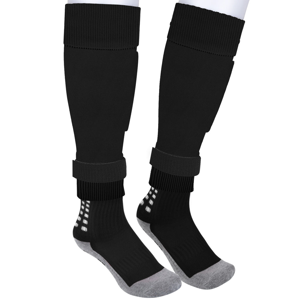 Linkidea Kids Soccer Grip Socks with Shin Guard Sleeve for Age 6 - 9 (Black)