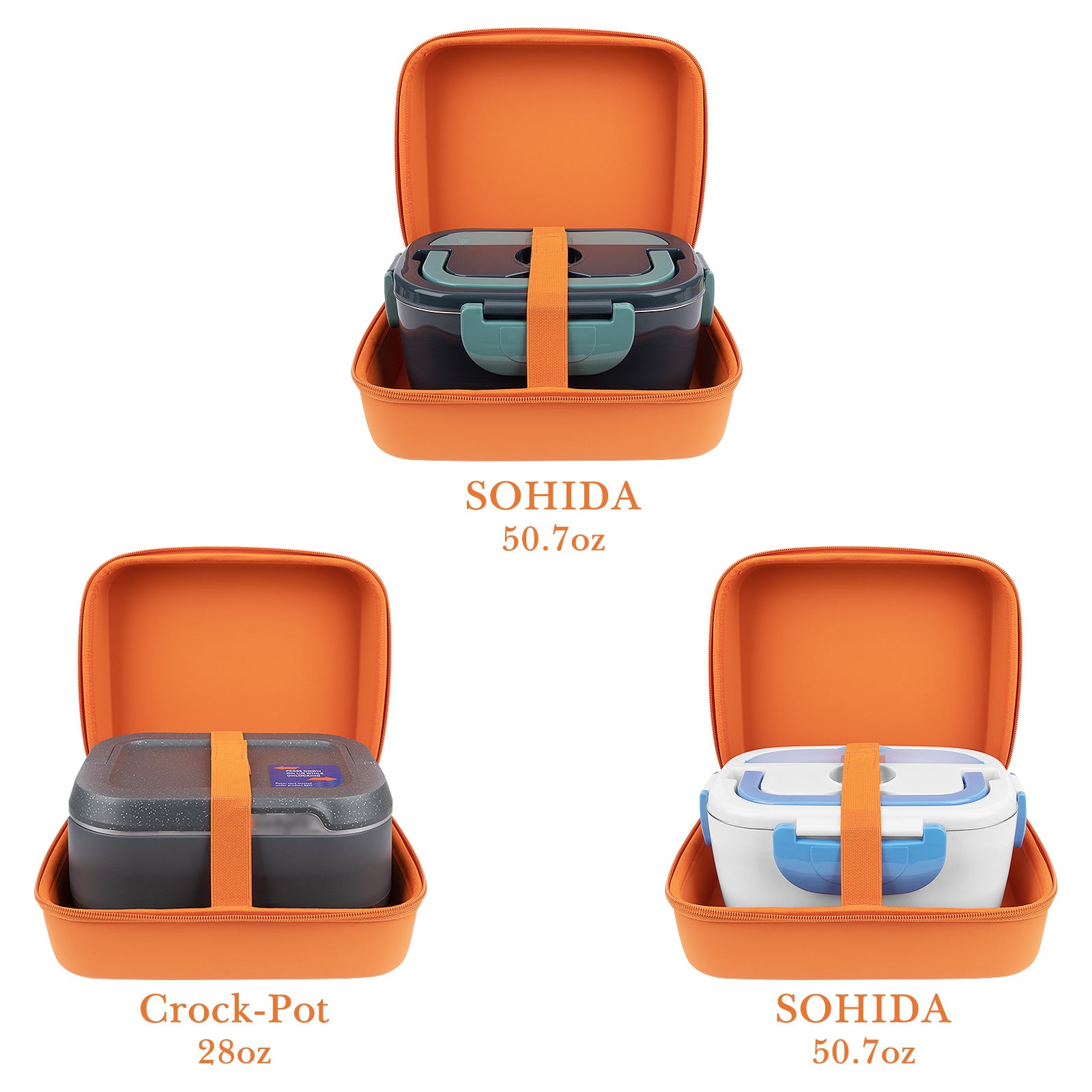 Linkidea Electric Lunch Box Carrying Case Compatible with Crock Pot, DUPASU, Aotto, LUNCHEAZE, Hard Shell Heated Lunch Box Bag with Space for Cable (Orange)