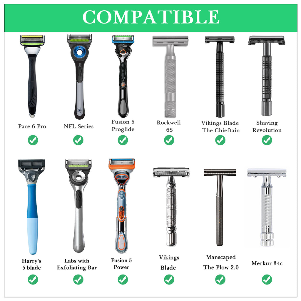 Linkidea Stainless Steel Razor Stand, Shaving Holder Weighted Acrylic Base, Compatible with Gillette ProGlide Power, Merkur 23C, Schick Hydro Sensitive (Silver)