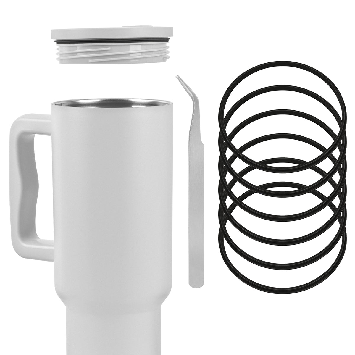 Linkidea 6 Pack Water Bottle Gasket Replacement Compatible with Simple Modern Trek 40oz Tumbler, Silicone O Ring Leak Proof Rubber Seal with Tweezer for Bottle Lid, Black