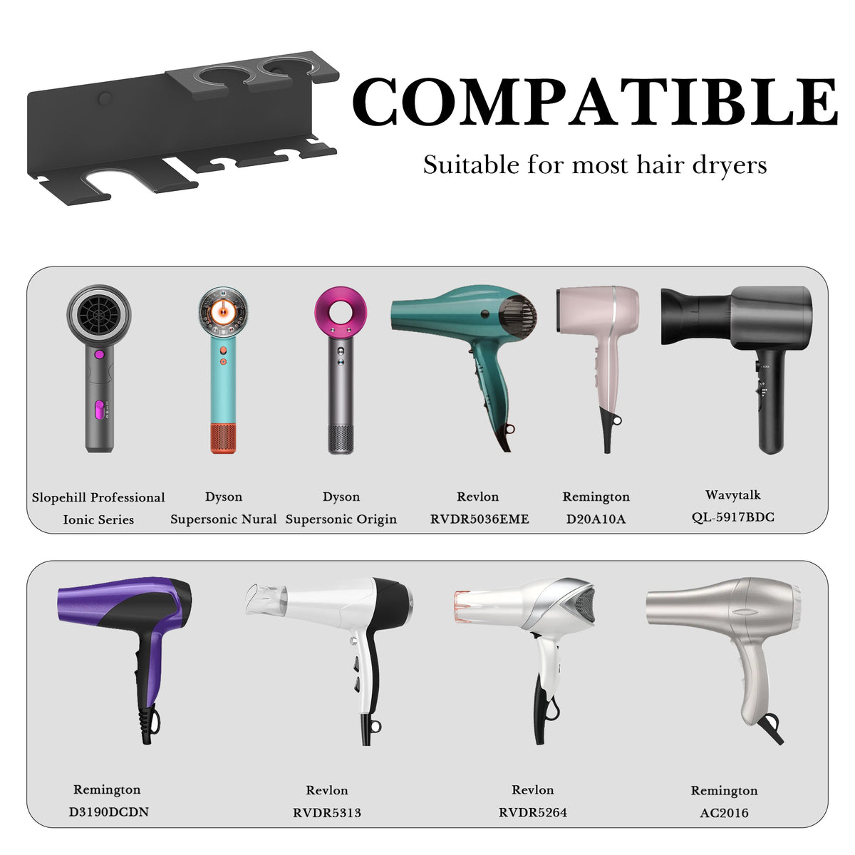 Linkidea Aluminum Alloy Hair Dryer Holder with Curling Iron Storage, Hair Styling Tool Organizer for Bathroom, Countertop, Wall Mounted Storage Rack (Grey)