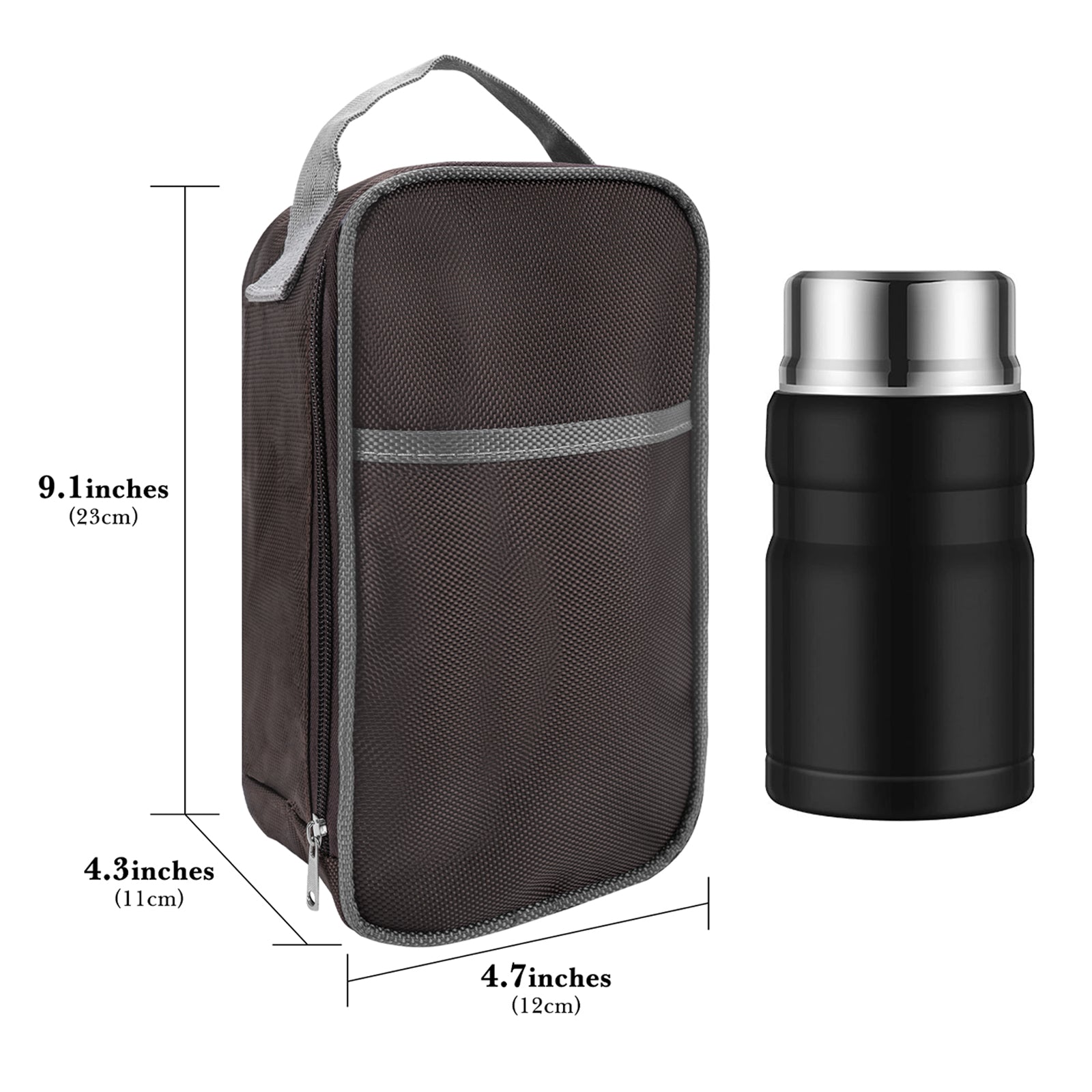 Linkidea Food Jar Insulated Bag, Thermal Jar Bag with Pocket Portable Lunch Box for Office Work Outdoor Picnic, Compatible with THERMOS 24 oz lazycozy, Bidakid (Brown)