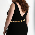 Plus Size Chain Belt for Women, Metal Chain Belt Belly Waist Chains, 59 Inch Adjustable Chunky Body Fashion Waist Jewelry Accessory (Gold, Daisy Style)