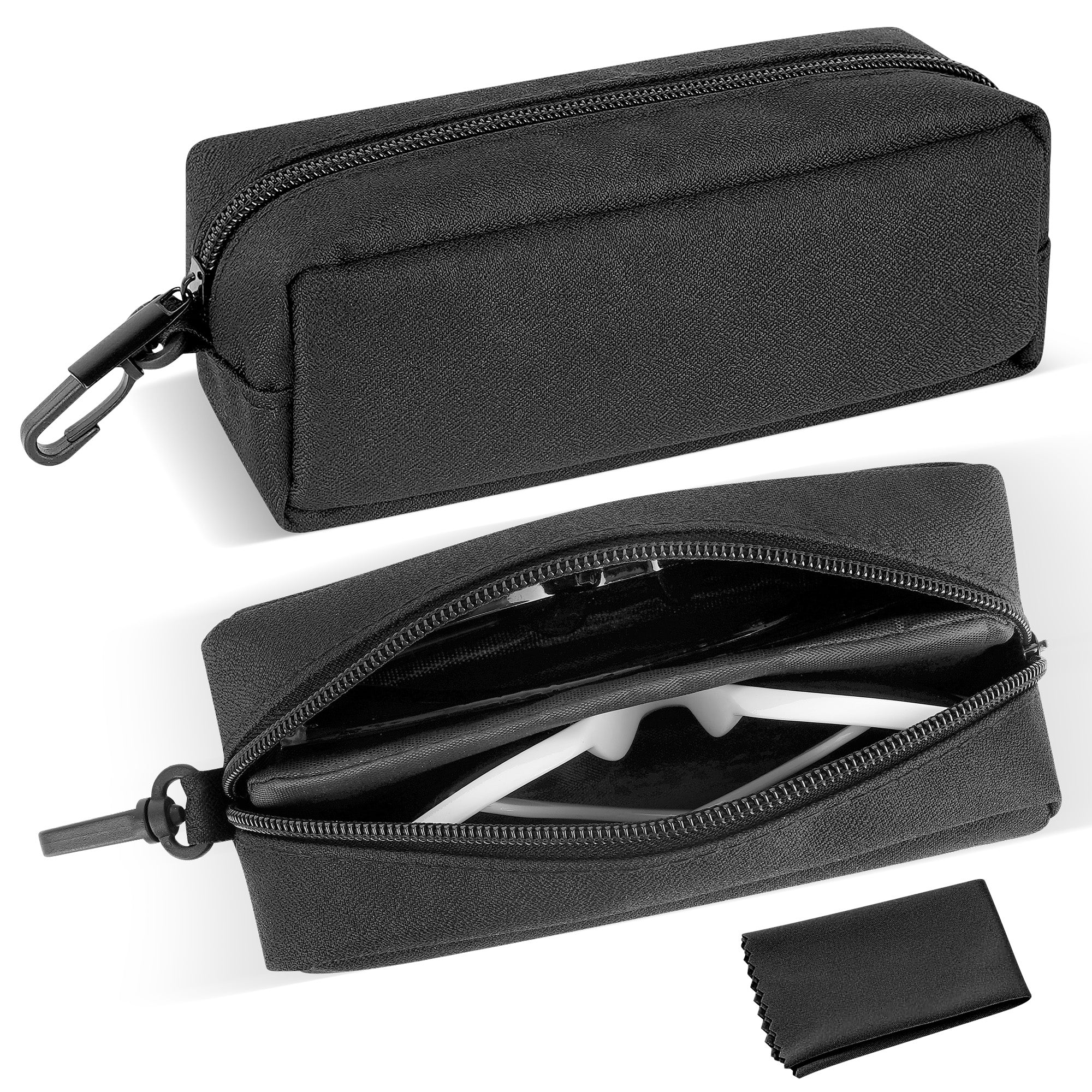 Extra Large Sunglasses Pouch Case, Black Oxford Oversized Eyewear Organizer Soft Bag Compatible with Gucci GG1556S/GG1546S/GG1436S Versace VE4395