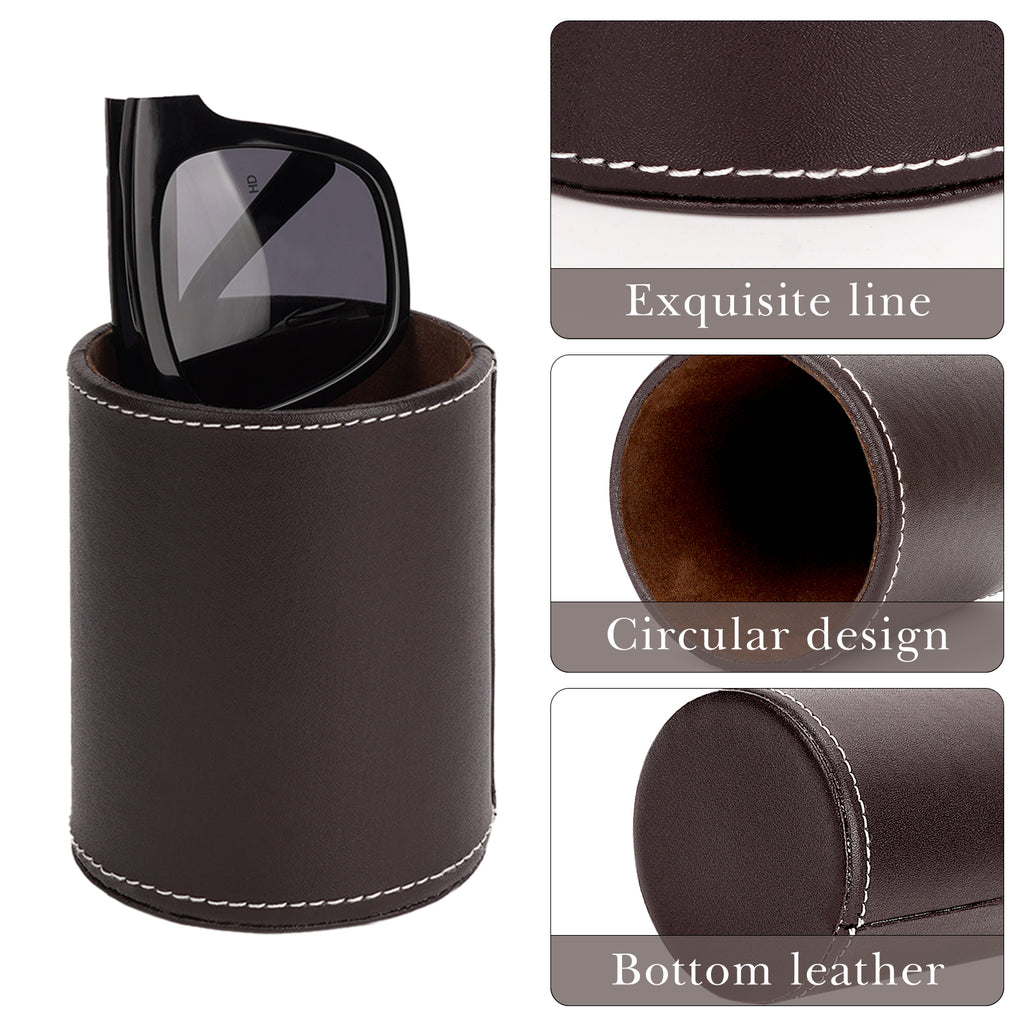 Glasses Desk Holder Stand for Reading Eyeglasses Compatible with Extra Large Glasses, Vegan Leather Glasses Holder for Nightstand, Glasses Storage (XXL, Brown)