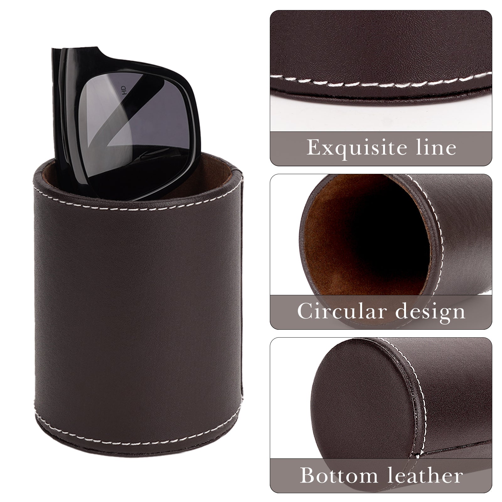 Glasses Desk Holder Stand for Reading Eyeglasses Compatible with Extra Large Glasses, Vegan Leather Glasses Holder for Nightstand, Glasses Storage (XXL, Brown)