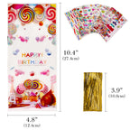 Linkidea 100 Pcs Birthday Treat Bags with 120 Gold Twist Ties, Clear Plastic Goodie Bags for Candy, Cookies, Party Favors, Birthday Supplies