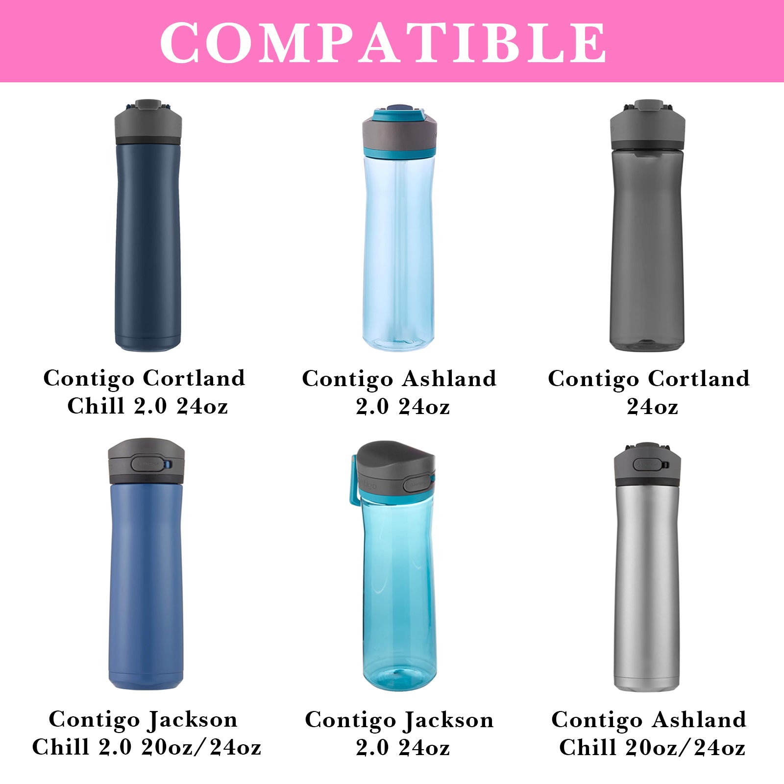 Linkidea 2 Pack Water Bottle Boot Compatible with Contigo Jackson Chill 2.0 20oz/24oz, Ashland Chill 20oz/24oz, Silicone Anti-Slip Bottle Bottom Bumper Protector (Pink)