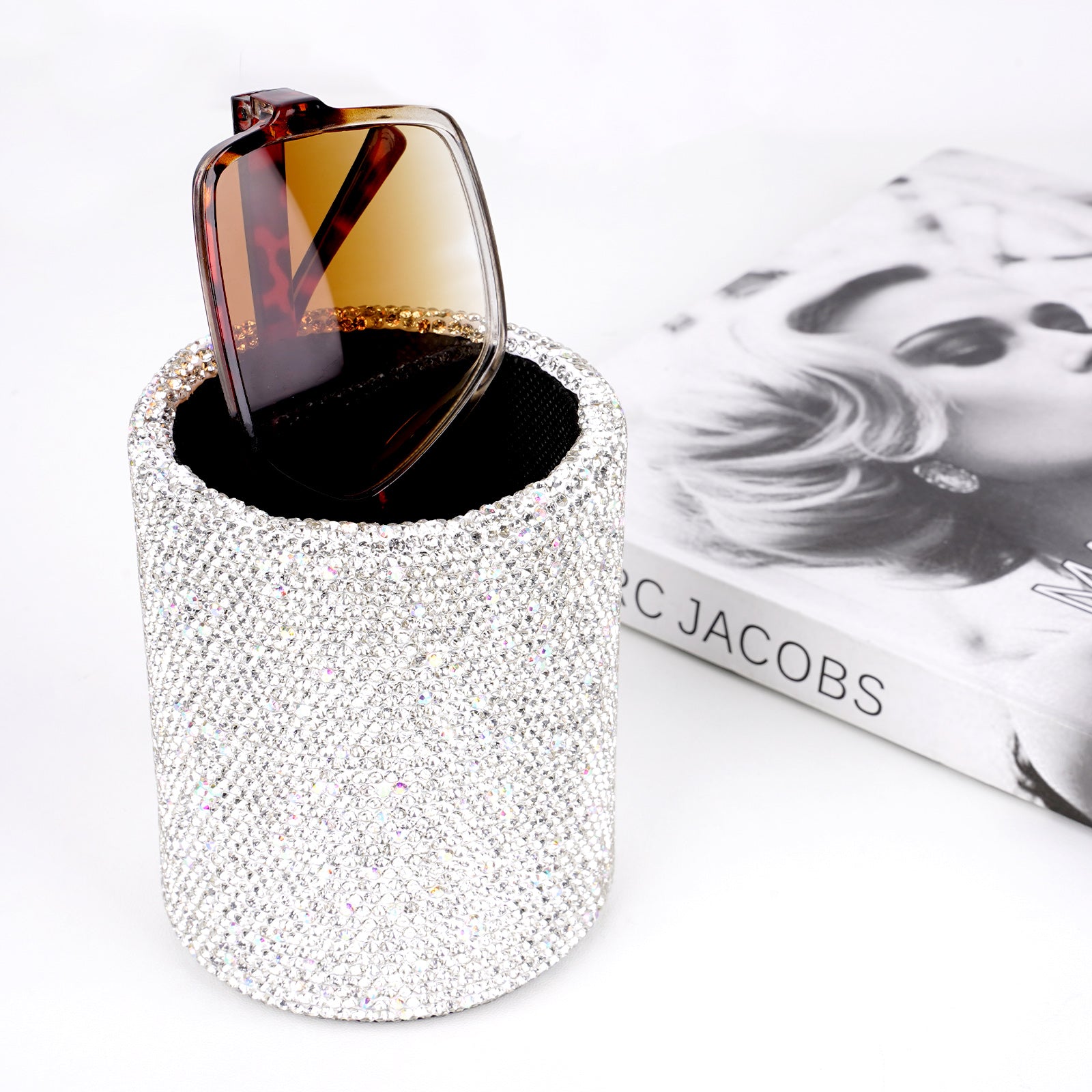 Extra Large Sunglasses Desk Holder Stand, Luxury White Diamond Inlay Sunglasses Holder with Cloth Lining, Eyewear Desk Display Compatible with Rayban RB3293 Persol PO0649/PO3152S/PO3302S
