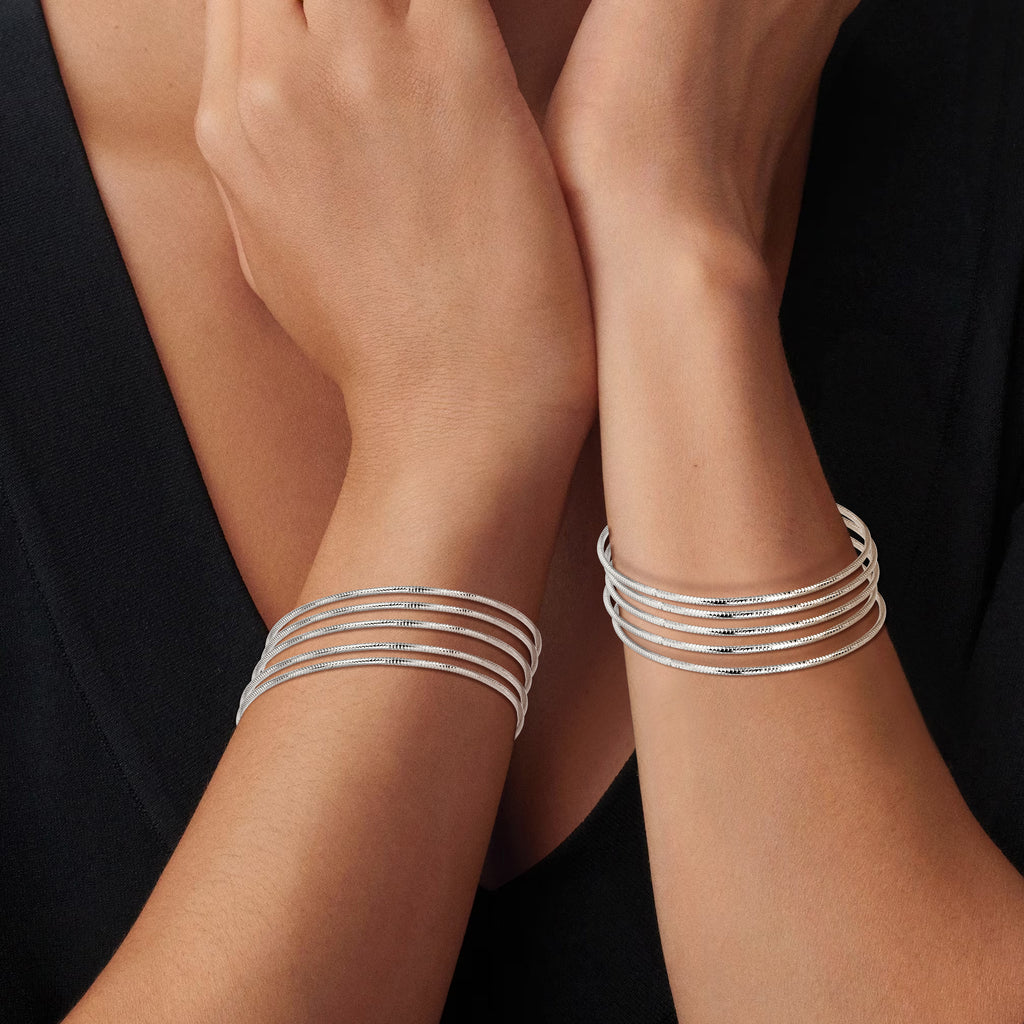 10-Piece Silver Tone Extra-Large Bangle Set for Women, 2.68" Fixed Round Bracelets, Thin Stackable Textured Bangles for Large Hands, Non-Adjustable