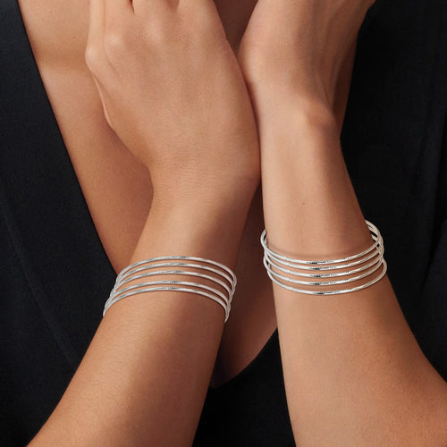 10-Piece Silver Tone Extra-Large Bangle Set for Women, 2.68" Fixed Round Bracelets, Thin Stackable Textured Bangles for Large Hands, Non-Adjustable