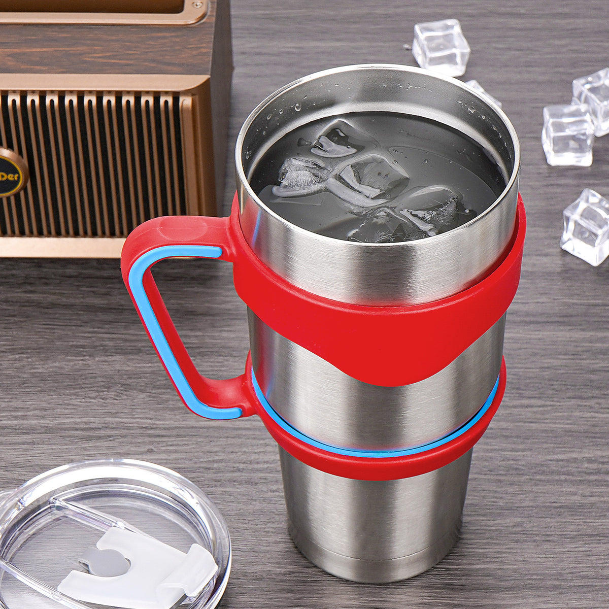 Linkidea Tumbler Handle Compatible with 30oz YETI Rambler, OZARK TRAIL Tumbler, Portable Anti Slip Travel Mug Grip, Red
