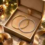 Plus Size Bangle Bracelets Set for Women, Set of 6 Stainless Steel Extra Large Round Gold & Silver Bangles Fashion Accessories, 8.6 Inches (L)