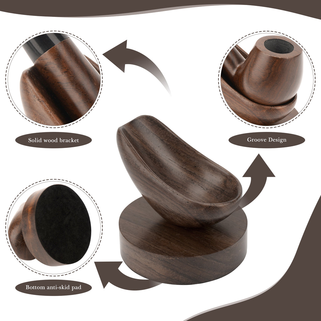 Linkidea Ebony Wood Smoking Pipe Stand, Portable Tobacco Pipe Holder Rack for Men, Wooden Rest Compatible with Most Pipes, Classic Smoking Accessories