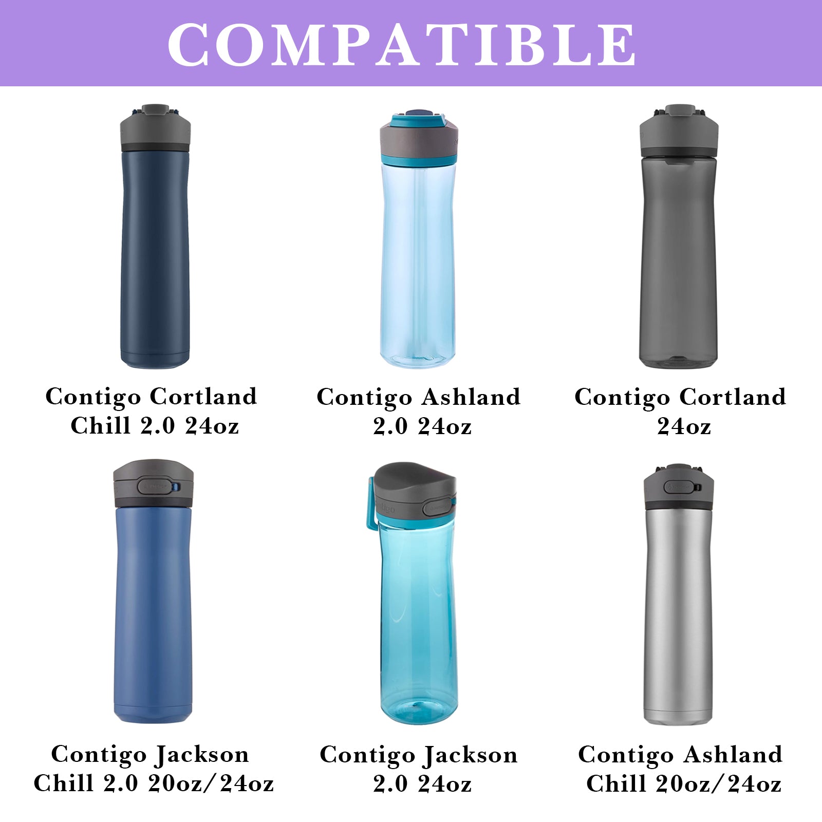 Linkidea 2 Pack Water Bottle Boot Compatible with Contigo Jackson Chill 2.0 20oz/24oz, Ashland Chill 20oz/24oz, Silicone Anti-Slip Bottle Bottom Bumper Protector (Violet)