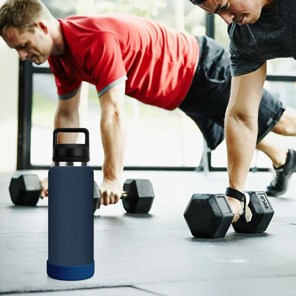 Linkidea 2 Pack Water Bottle Boot Compatible with YETI Rambler Bottle 26oz, Yonder 34oz, Silicone Anti-Slip Bottle Bottom Sleeve Bumper Protector (Navy Blue)