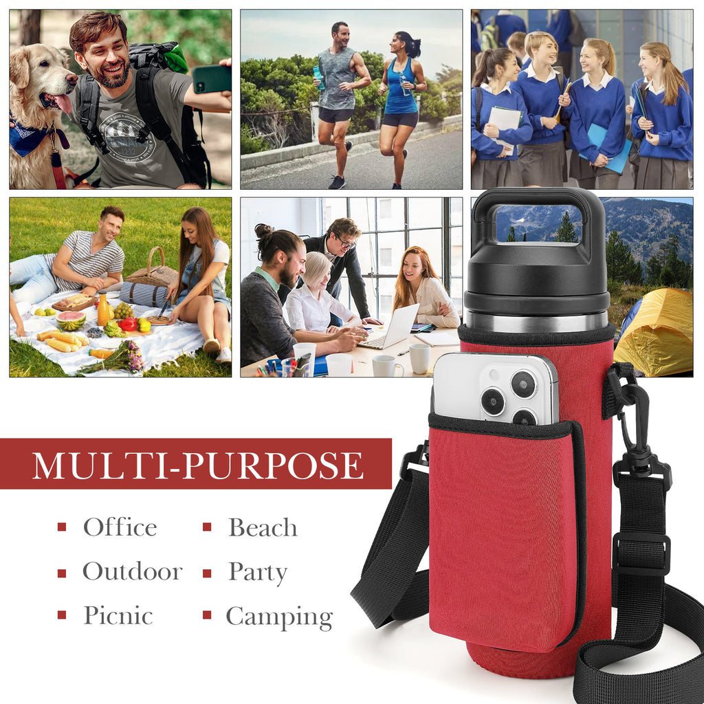 Linkidea Water Bottle Carrier with Strap Compatible with YETI Rambler Bottle 18oz, Yonder Bottle 600ml/20oz, Insulated Waterbottle Sling Bag, Shoulder Strap with Phone Pocket (Red)