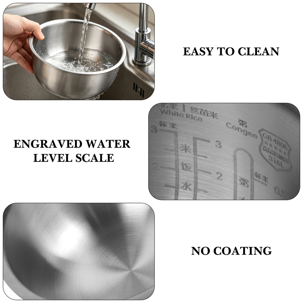 Linkidea 316 Stainless Steel Replacement Inner Pot Compatible with CUCKOO CR-0351FR, CR-0351FG Rice Cooker, 3-Cup Uncooked/6-Cup Cooked, No Coating, Dishwasher Safe