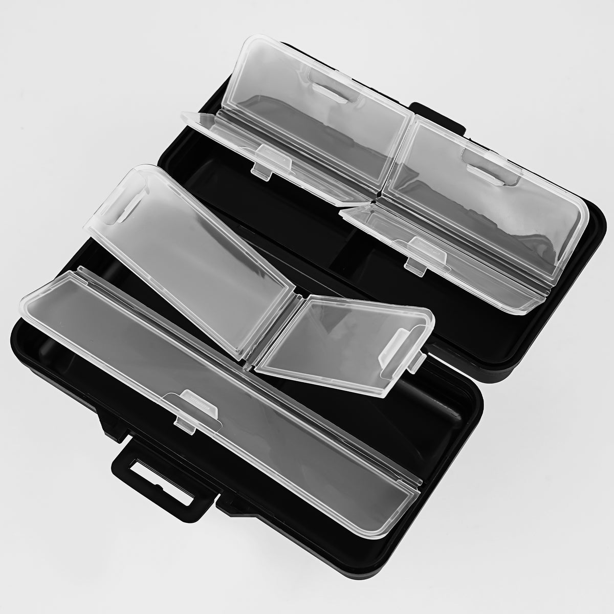 Linkidea Multi-Compartment Travel Case with Individual Clear Lids, Electronic Accessories Organizer for Cables, Earbuds, Chargers, and Small Crafts (Black)
