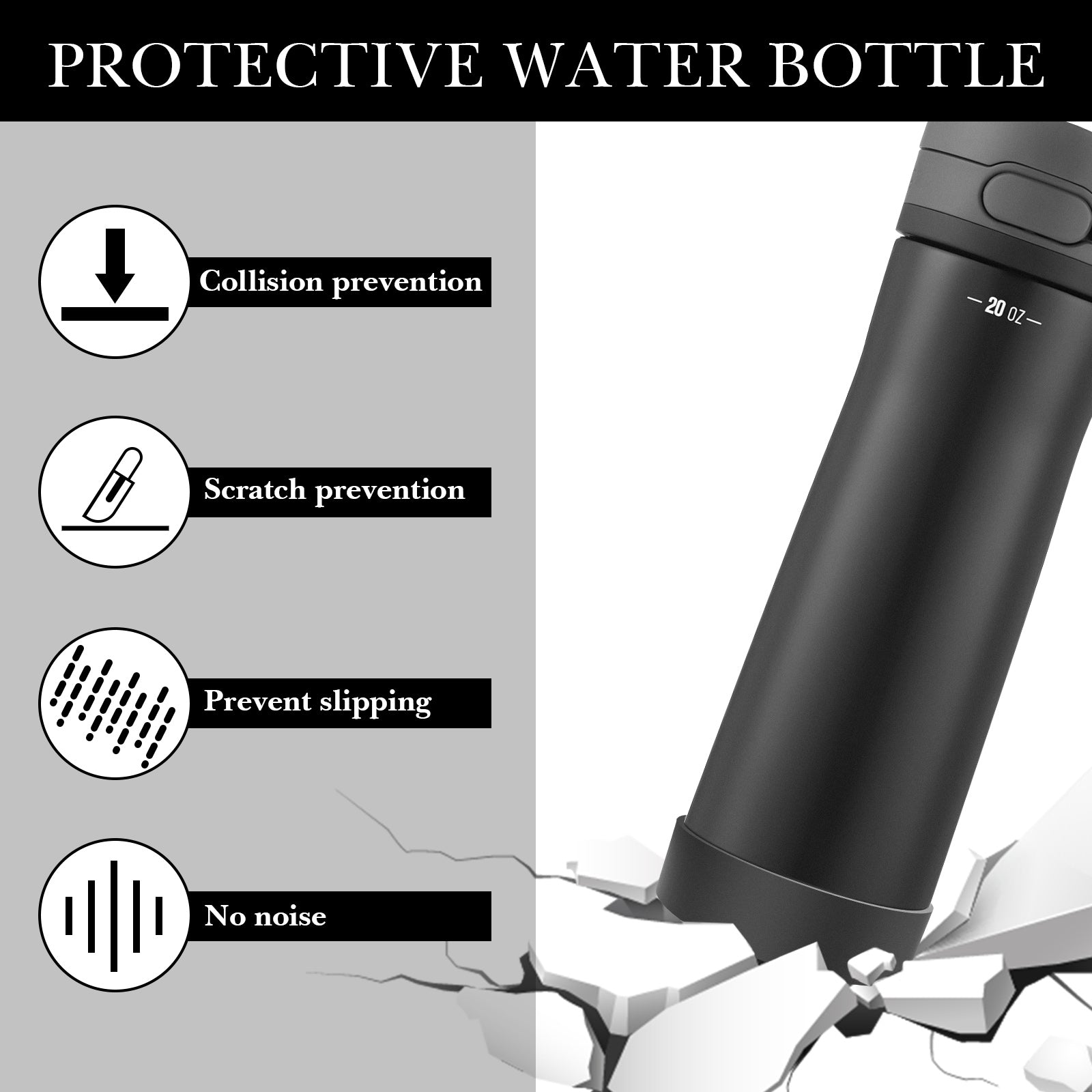 Linkidea 2 Pack Water Bottle Boot Compatible with Contigo Jackson Chill 2.0 20oz/24oz, Ashland Chill 20oz/24oz, Silicone Anti-Slip Bottle Bottom Bumper Protector (Black)