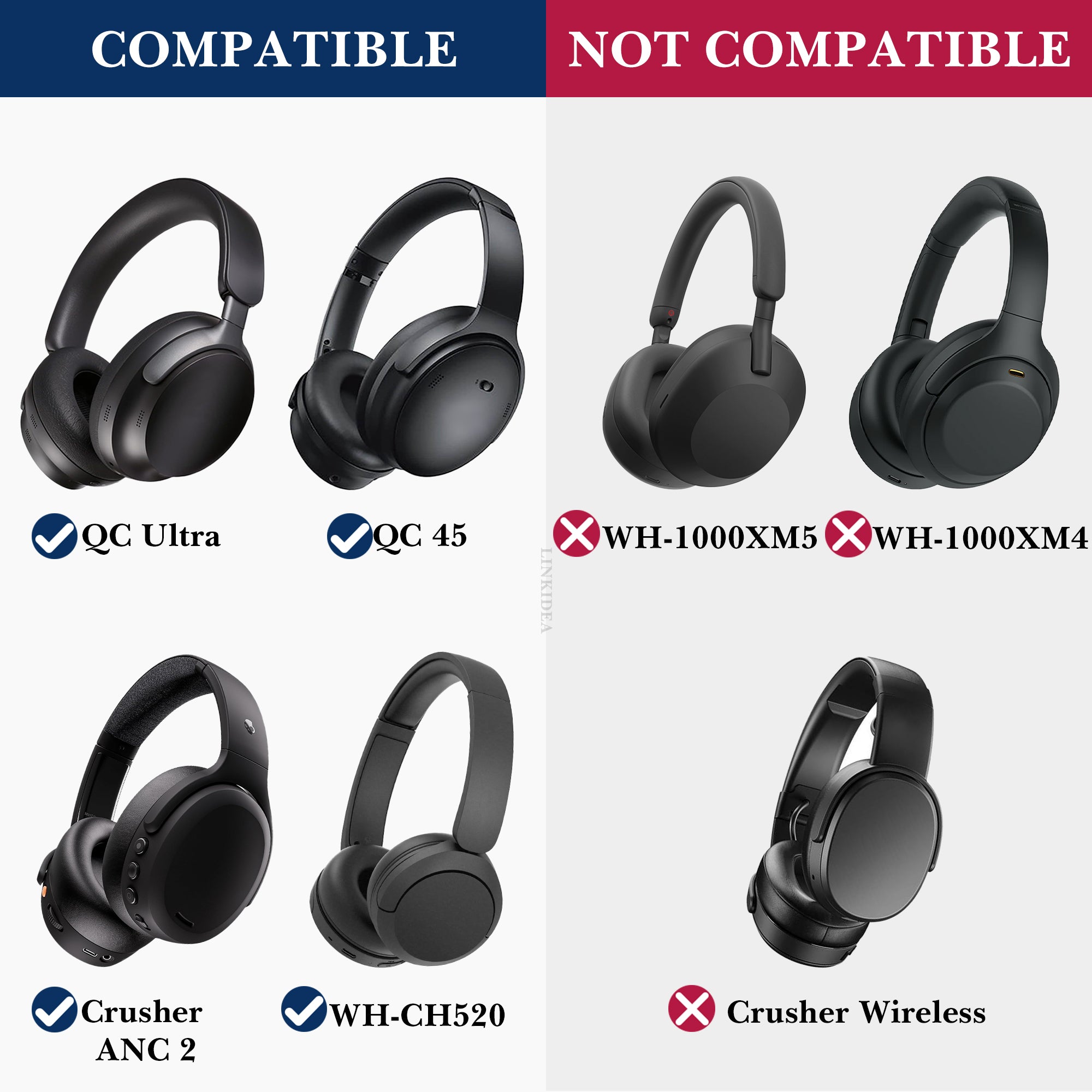 Linkidea Headphones Carrying Case Compatible with Sony WH-CH510, Bose QC Ultra II, B&O H9 and More, Replacement Protective Hard Shell Travel Bag (Black)