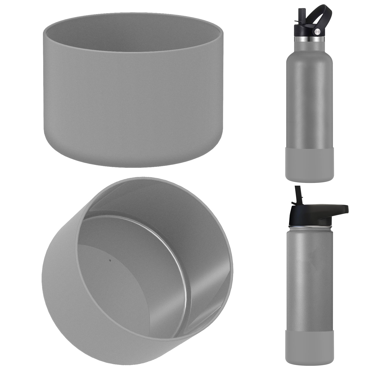 Linkidea 2 Pack Water Bottle Boot Compatible with IRON °FLASK Wide/Narrow Mouth 12oz/14oz/16oz/18oz/20oz/22oz/24oz, Silicone Bottle Bottom Sleeve Cover Bumper Protector (Gray)