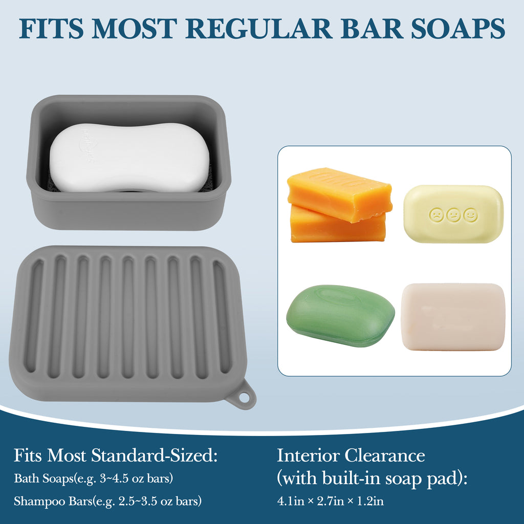 Linkidea Silicone Travel Soap Storage Box, Compact Bar Soap Holder with Drainage Layer, Shatterproof Better Storage Soap Holder, Suitable for Bathroom, Gym (Grey)
