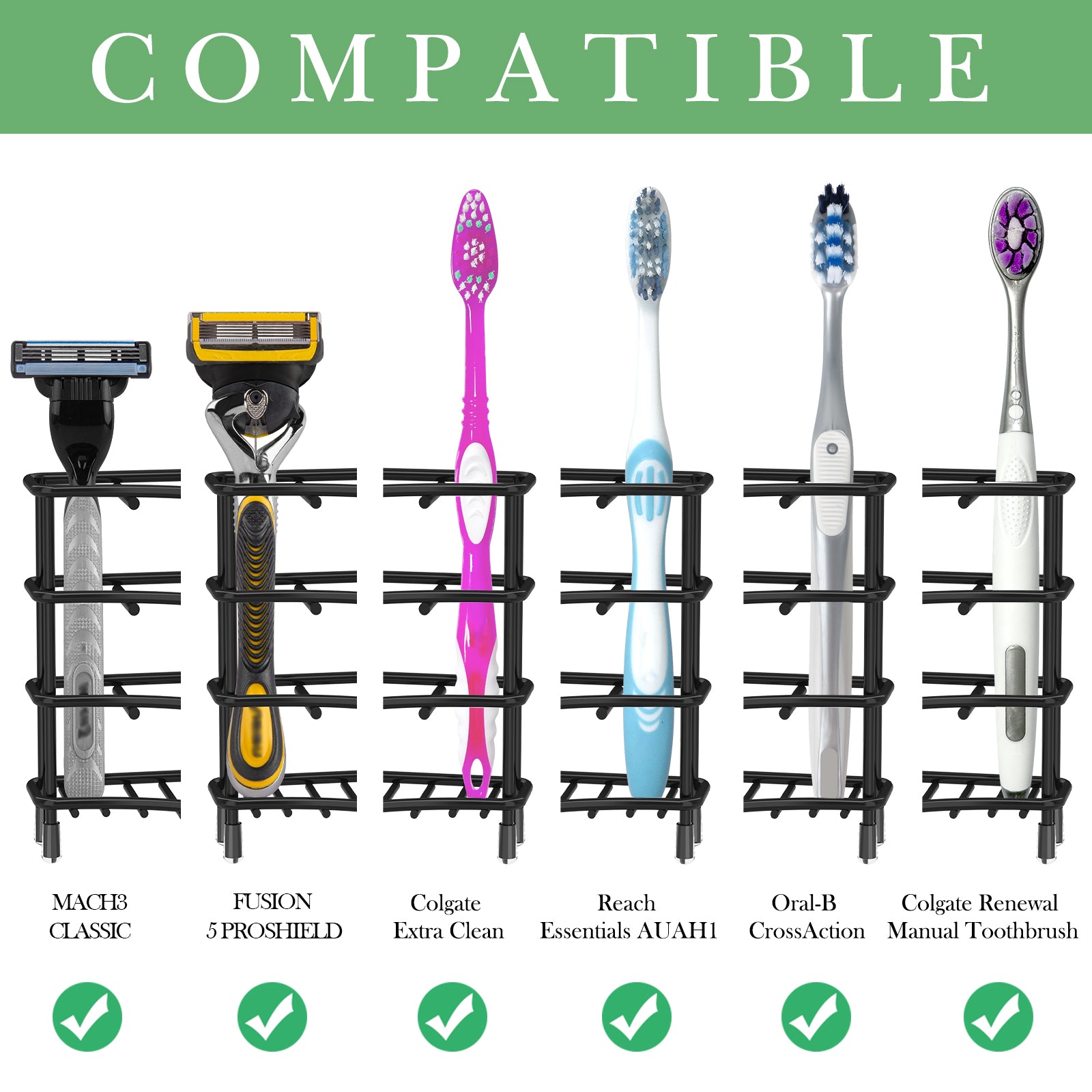 Linkidea Corner Wall Mount Toothbrush Holders for Bathroom, Stainless Steel Self Adhesive Triangle Corner Shower Shelf for Tile Walls, Electric Toothbrush Toothpaste Organizer (Black)