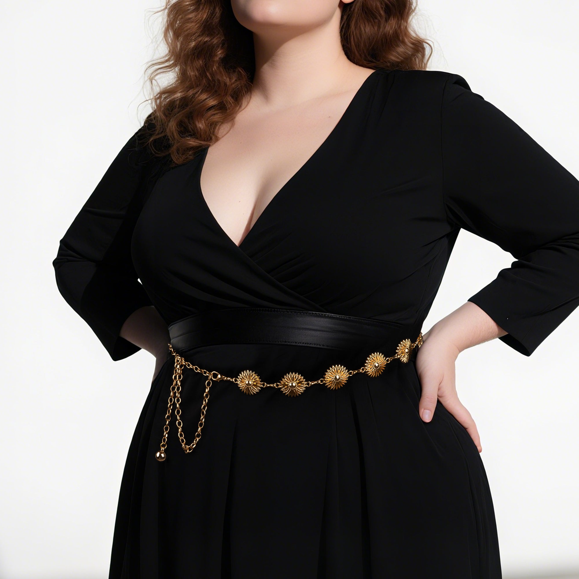 Plus Size Chain Belt for Women, Metal Chain Belt Belly Waist Chains, 59 Inch Adjustable Chunky Body Fashion Waist Jewelry Accessory (Gold, Daisy Style)