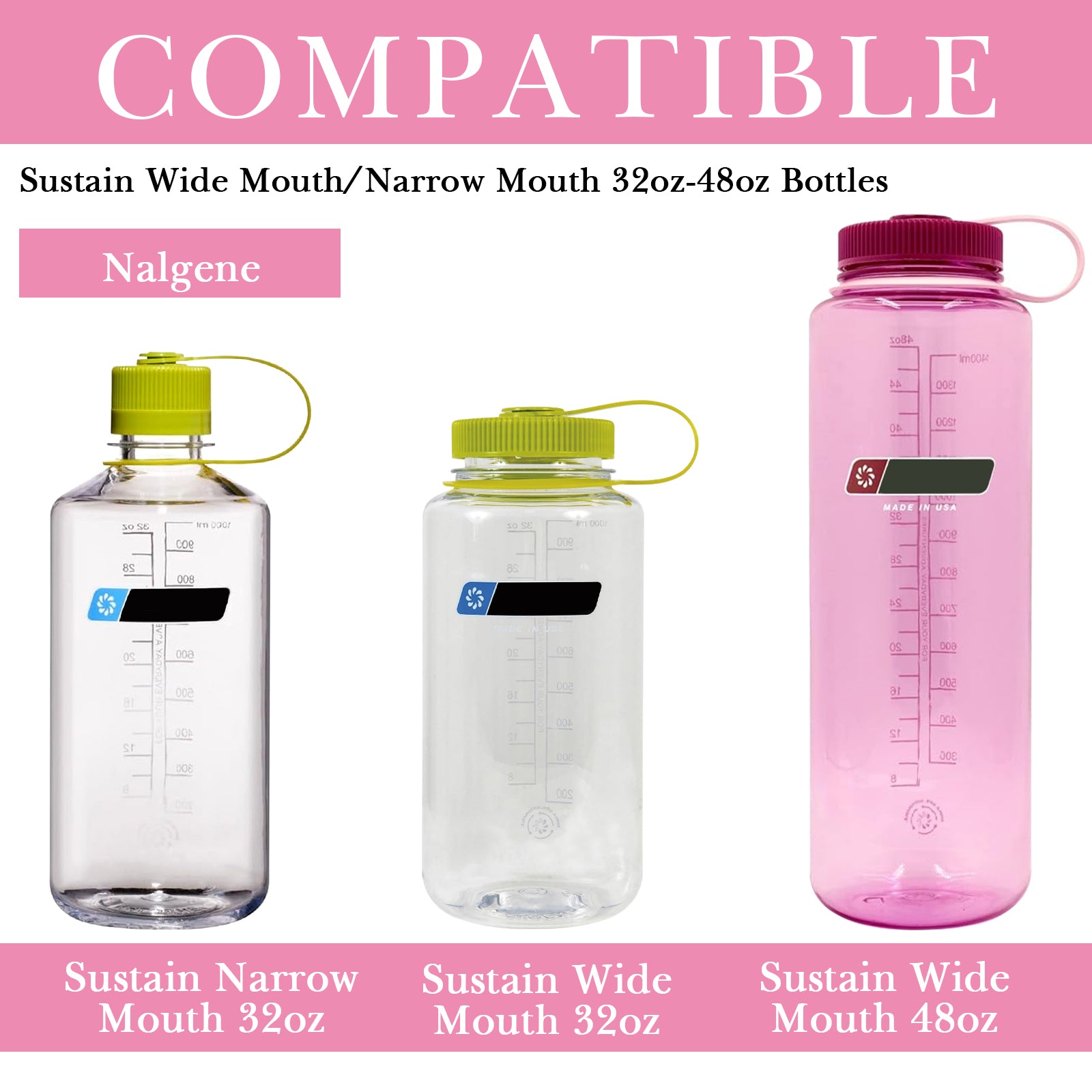 Linkidea 2 Pack Water Bottle Boot Compatible with Nalgene Sustain Wide Mouth 32oz/48oz, Narrow Mouth 32oz, Silicone Anti-Slip Bottle Bottom Bumper Protector (Light Pink)