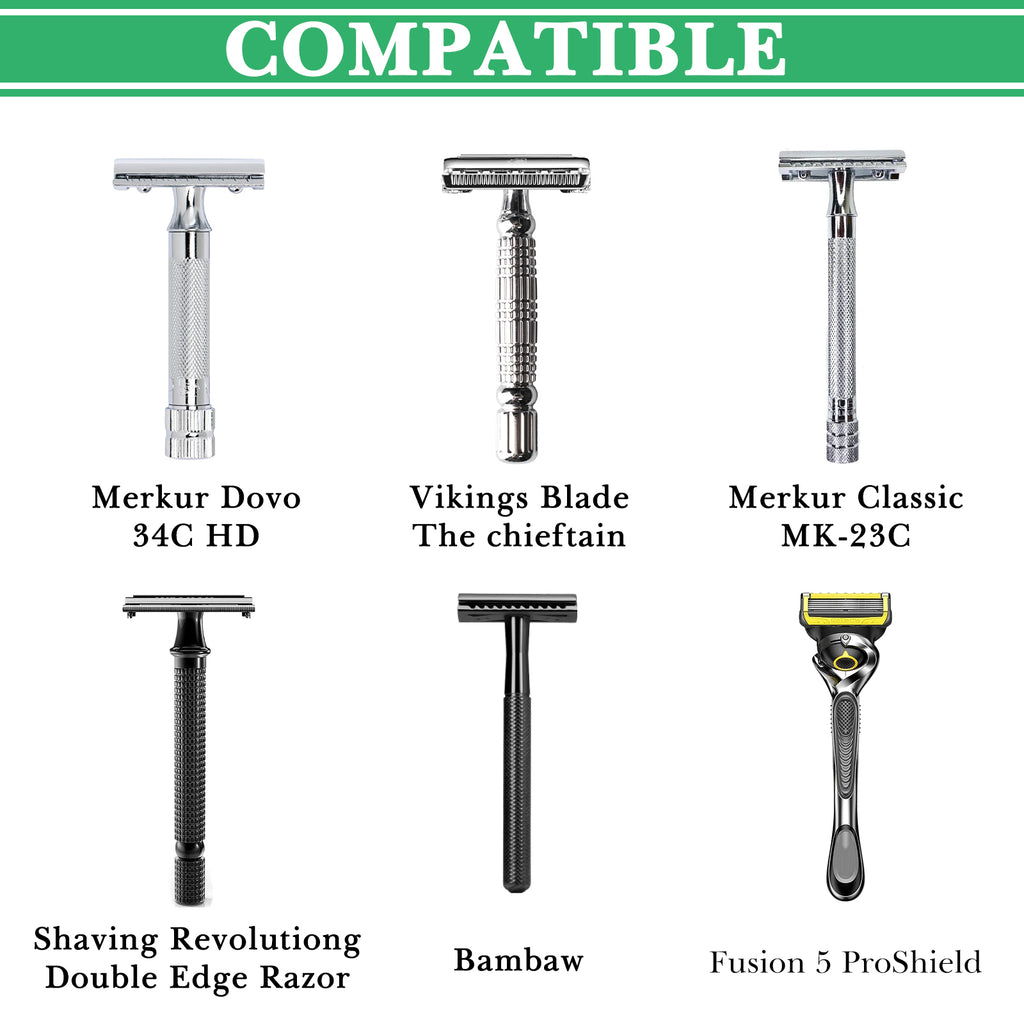 Linkidea Razor Stand, Safety Razor and Shaving Brush Holder for Shower, Compatible with Merkur 34CHD, 23C, Gillette NFL Series, Henson AL13, Vikings Blade Chieftain (Chrome/Black)