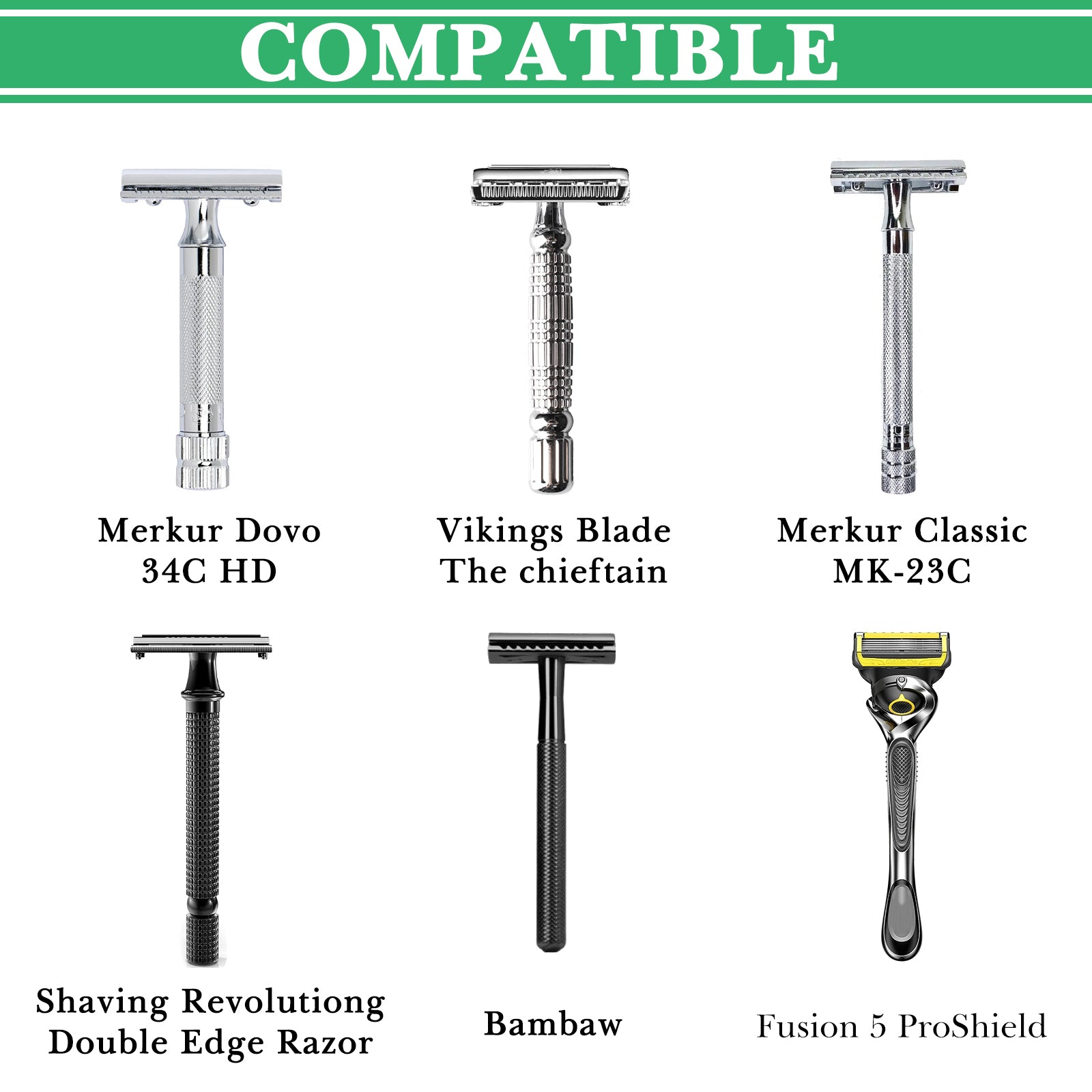 Linkidea Razor Stand, Safety Razor and Shaving Brush Holder for Shower, Compatible with Merkur 34CHD, 23C, Gillette NFL Series, Henson AL13, Vikings Blade Chieftain (Chrome/Black)