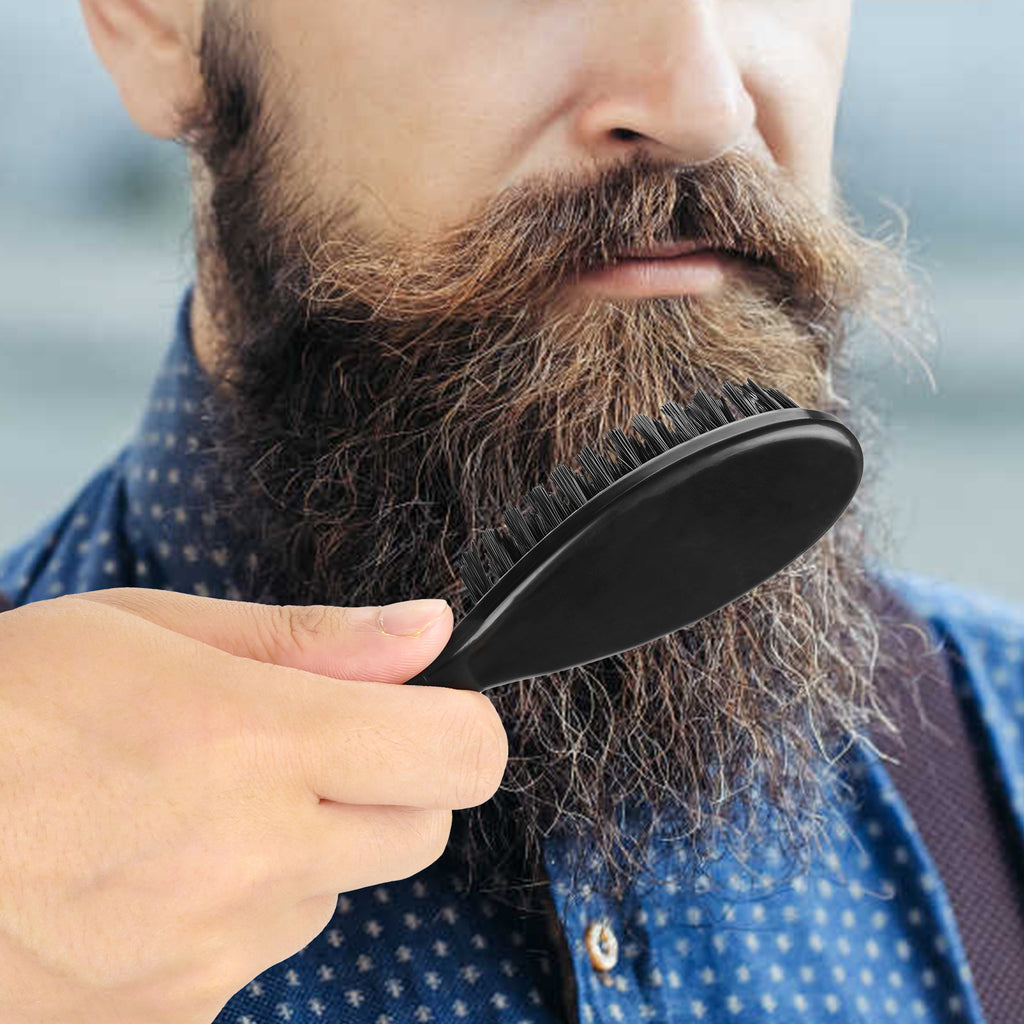 Linkidea 4 Pack Mens Beard Comb Set, Beard Brush with Comb, Portable Travel Ring Beard Brush for Great Gifts (Black)