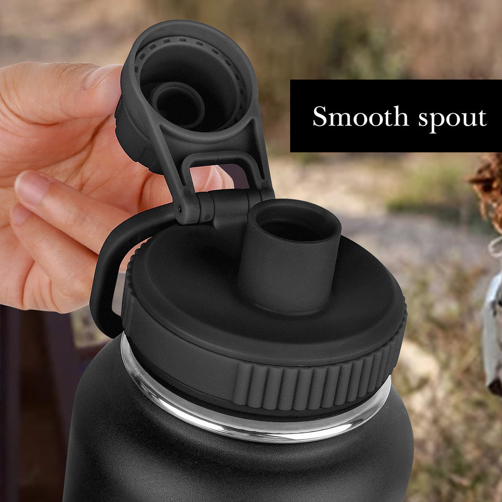 Linkidea 2 Pack Wide Mouth Water Bottle Lid with Handle Compatible with Hydro Flask Wide Mouth 12/16/18/20/32/40/64oz, Waterbottle Replacement Spout Lid (Black)