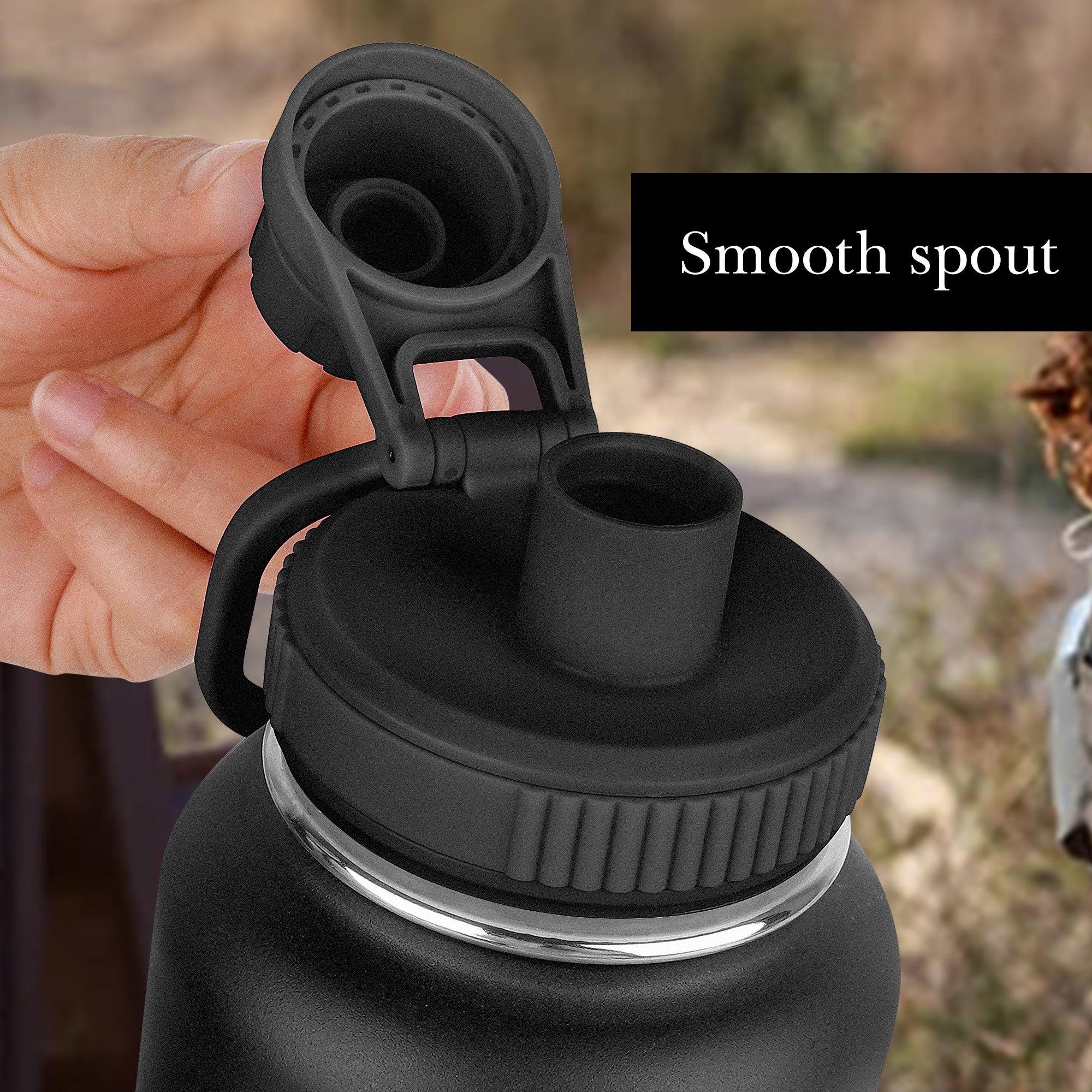 Linkidea 2 Pack Wide Mouth Water Bottle Lid with Handle Compatible with Hydro Flask Wide Mouth 12/16/18/20/32/40/64oz, Waterbottle Replacement Spout Lid (Black)