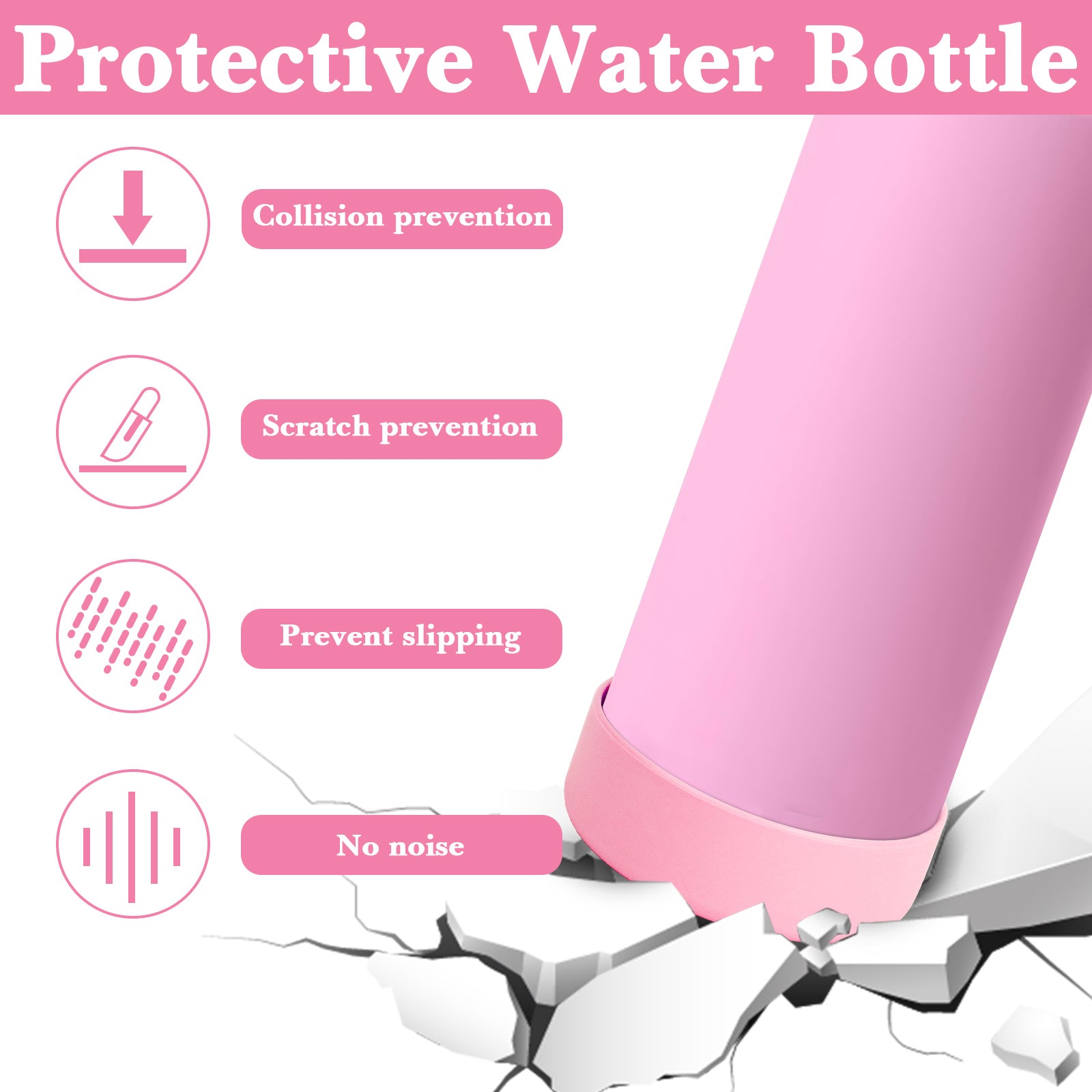Linkidea 2 Pack Water Bottle Boot Compatible with YETI Rambler Bottle 26oz, Yonder 34oz, Silicone Anti-Slip Bottle Bottom Sleeve Bumper Protector (Light Pink)