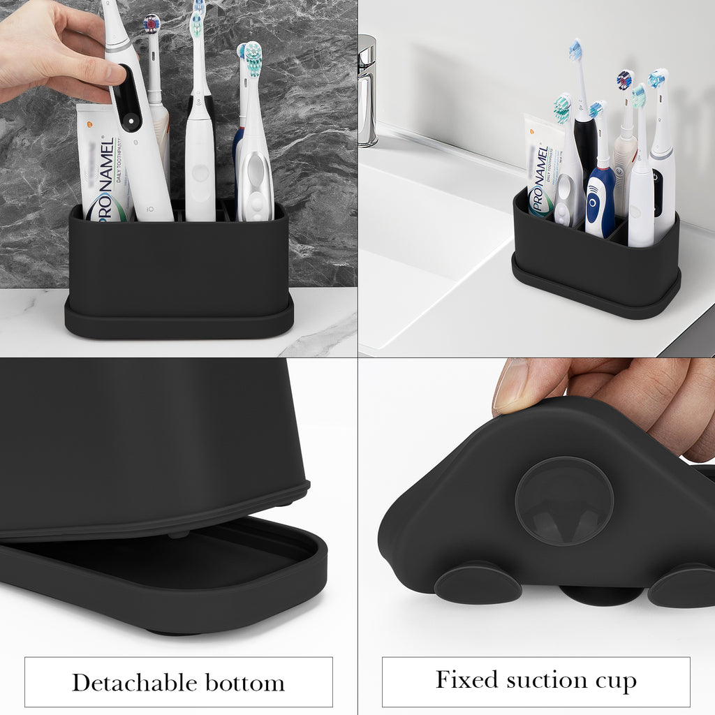 Linkidea Electric Toothbrush Holder, Silicone Tooth Brush Stand, Countertop 5 Slots Electric Toothbrush Holder Organizer Compatible with Oral-B DB4010, Pro 100 CrossAction, Spinbrush Pro (Black)