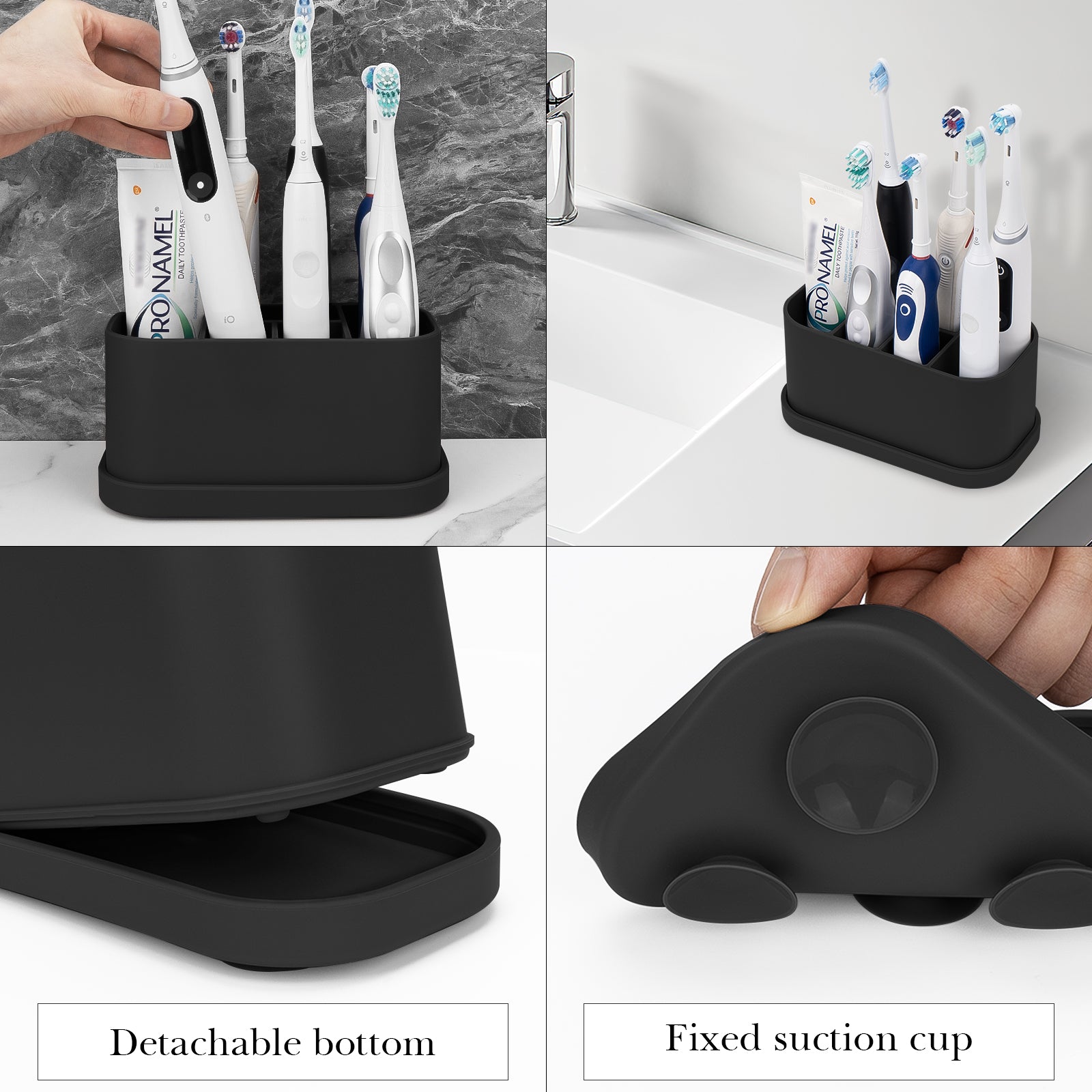 Linkidea Electric Toothbrush Holder, Silicone Tooth Brush Stand, Countertop 5 Slots Electric Toothbrush Holder Organizer Compatible with Oral-B DB4010, Pro 100 CrossAction, Spinbrush Pro (Black)