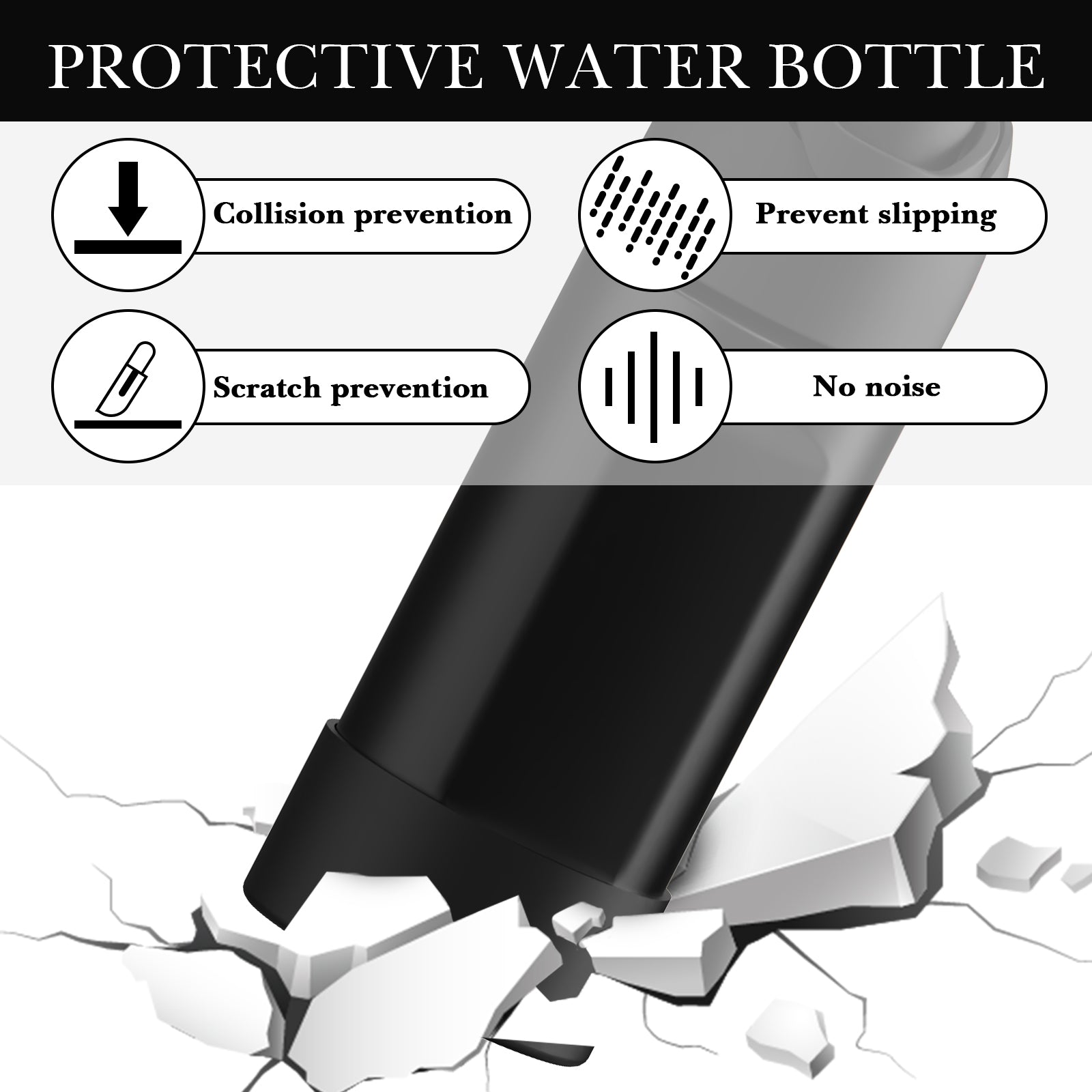 Linkidea 2 Pack Water Bottle Boot Compatible with Owala FreeSip 16oz, FreeSip Tritan 25oz, Silicone Anti-Slip Bottle Bottom Bumper Protector (Black)