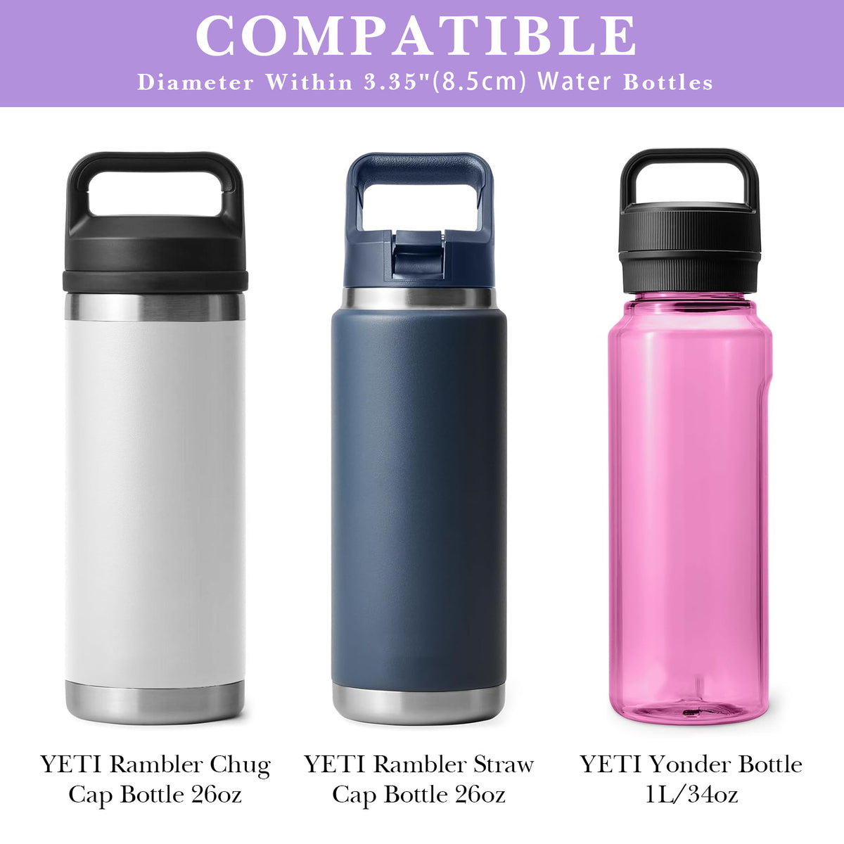 Linkidea Water Bottle Carrier with Strap Compatible with YETI Rambler Bottle 26oz/36oz, Waterbottle Sling Bag Holder with Shoulder Strap, Light Purple